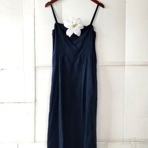 Fanm Mon navy blue linen dress SZ medium cottagecore lux flowy quiet elegance